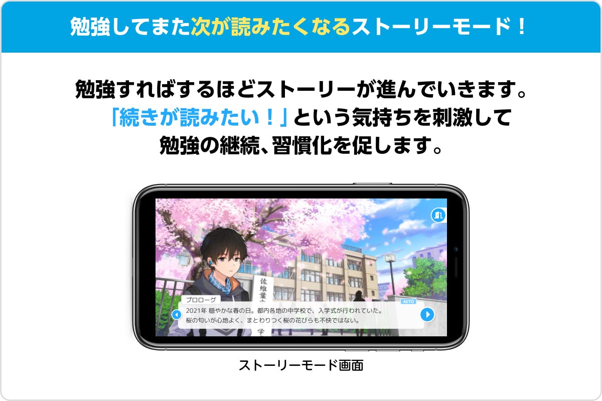 勉強してまた次が読みたくなるストーリーモード!
