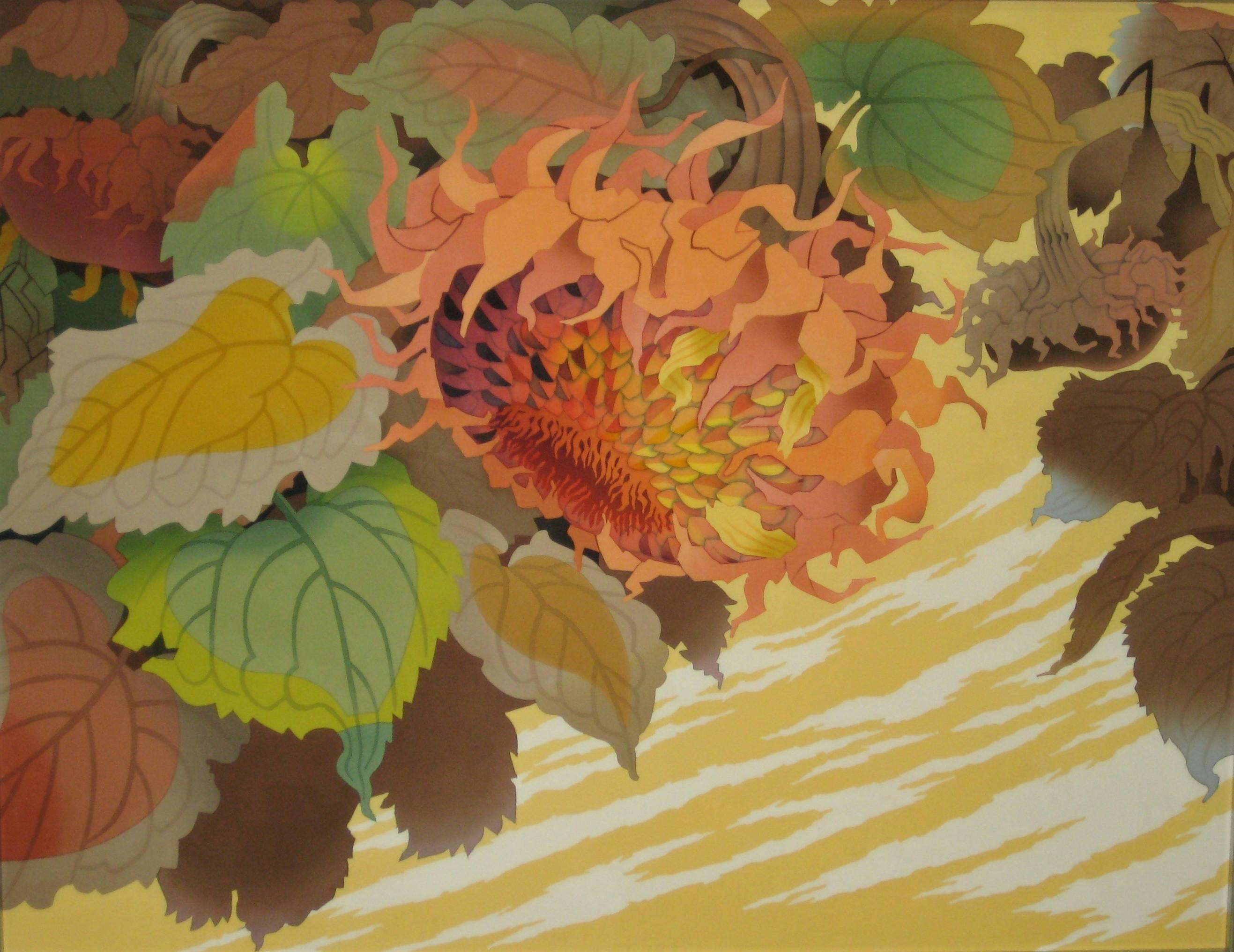 母の40代の頃のロウケツ染めの染色絵画 樹木や草花のローケツ染!40年を振り返り、最後の染絵展を開催