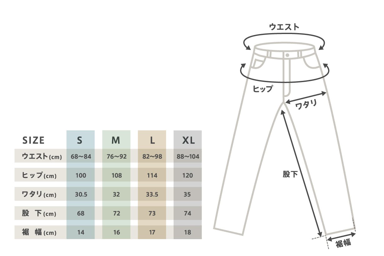 Fisherman's Workpants｜HASU®（NTP）サイズ表