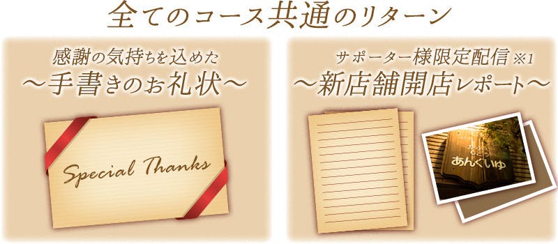 ★すべてのリターンに感謝の気持ちを込めた手書きのお礼状を同封させていただきます★ ★サポーター様限定であんぐいゆ新店舗開店の活動報告を配信させていただきます★