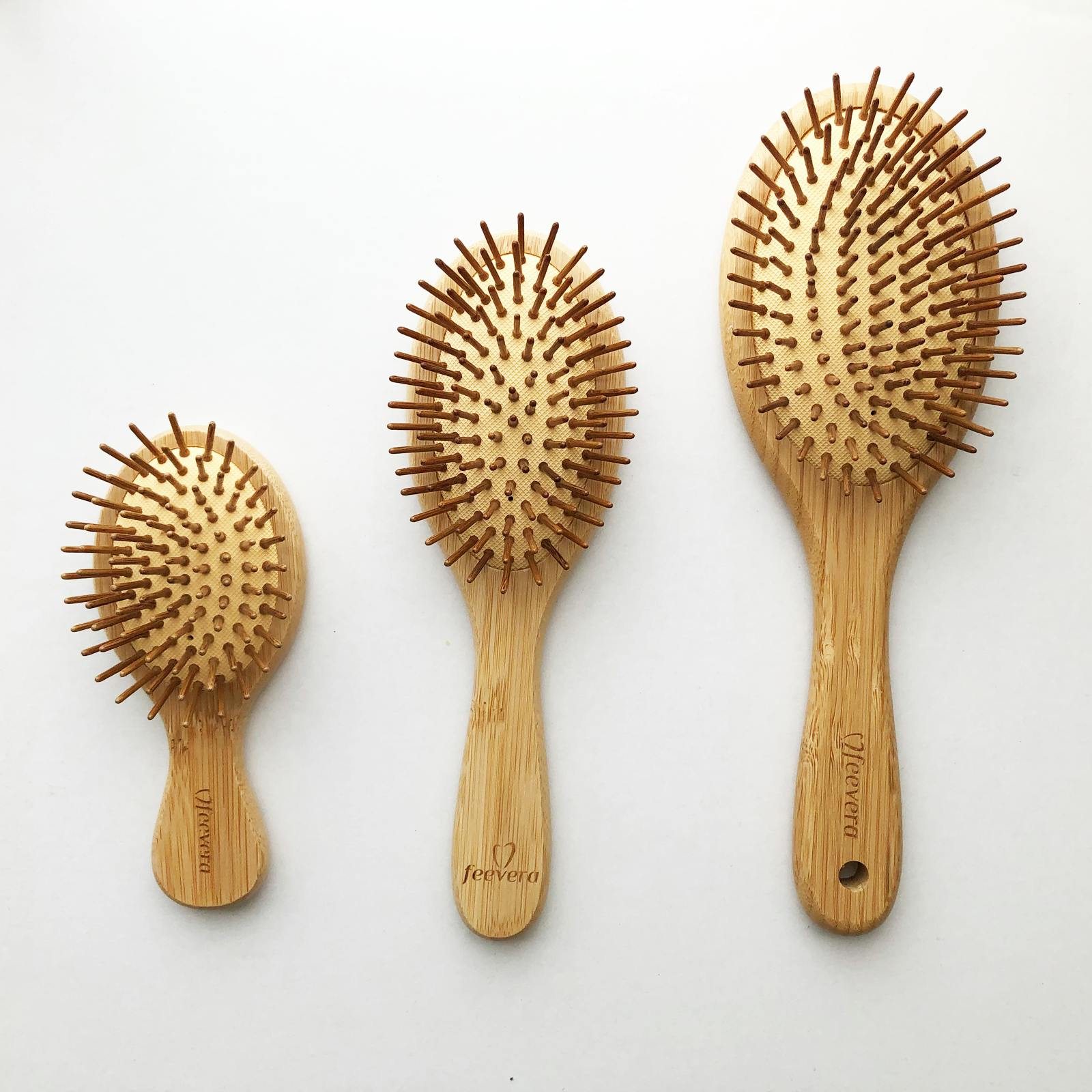 feevera天然竹ヘアブラシ3種のサイズ見比べ