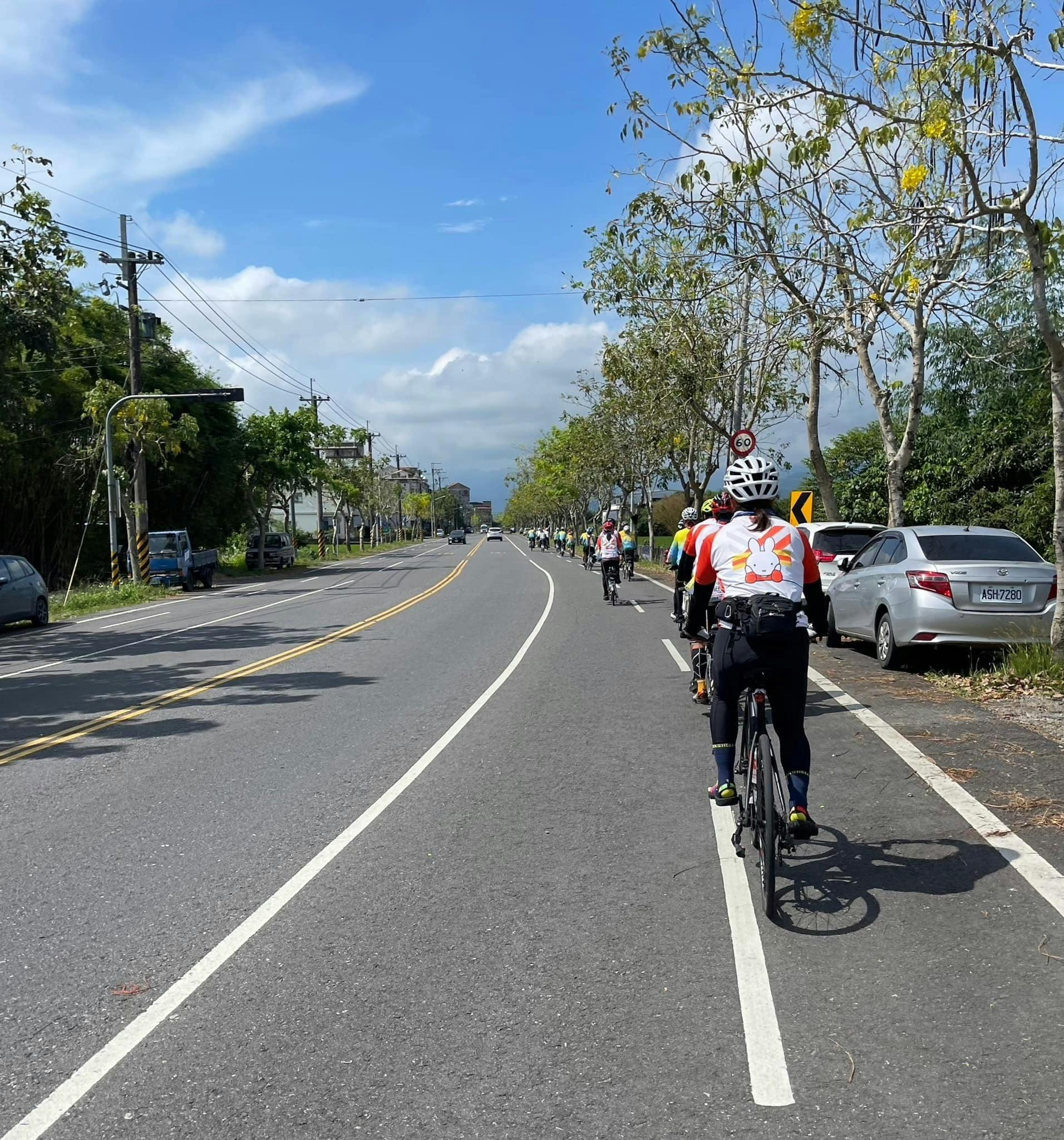 道路をタンデムで右側通行しているのを後ろから撮影した画像