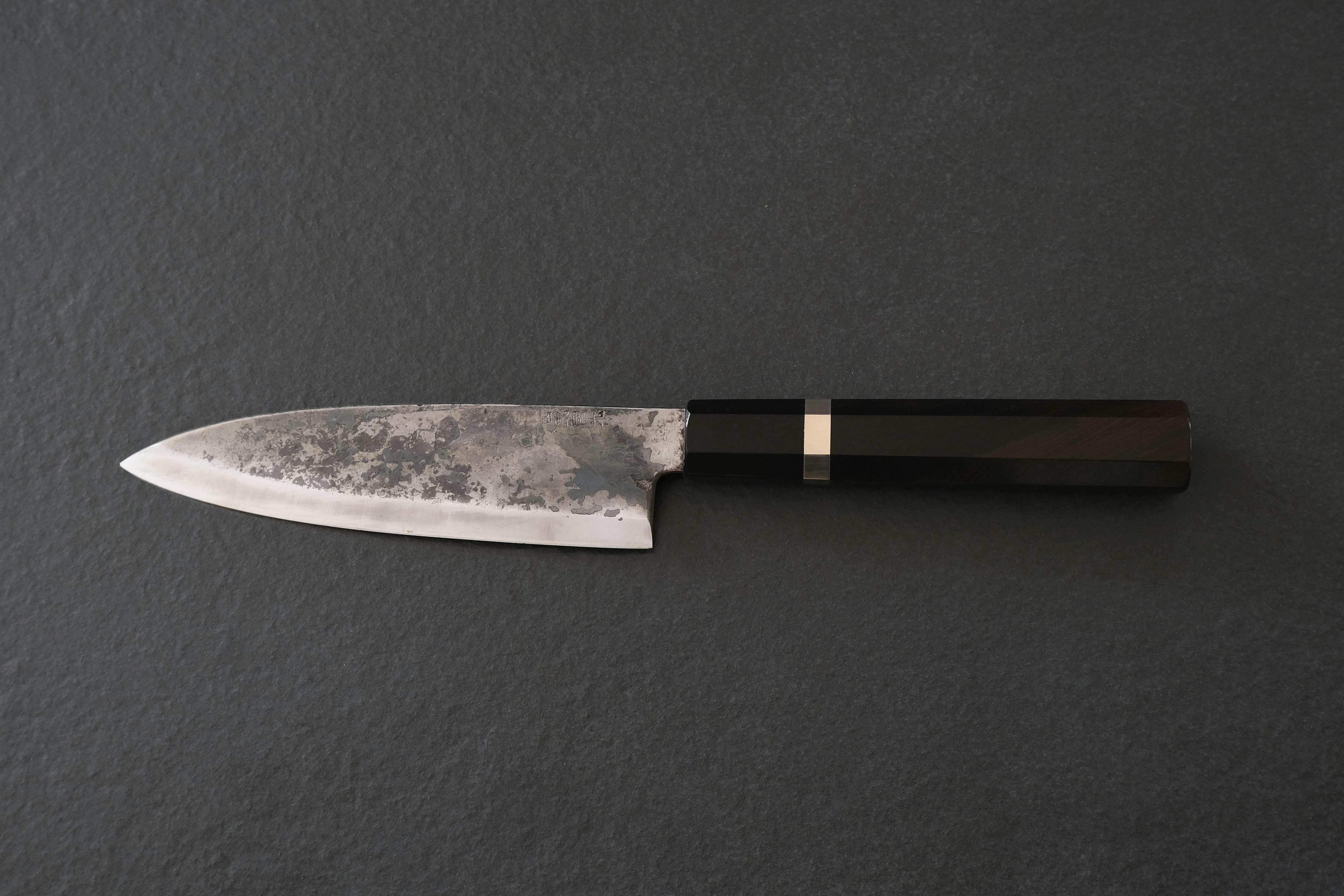 No.01293 包丁　重啓作　牛刀　黒打　手作　火造り　箱付　未使用品 No.01293 包丁 重啓作 牛刀 黒打 手作 火造り 箱付 未使用