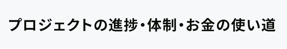 プロジェクトの進捗・体制・お金の使い道