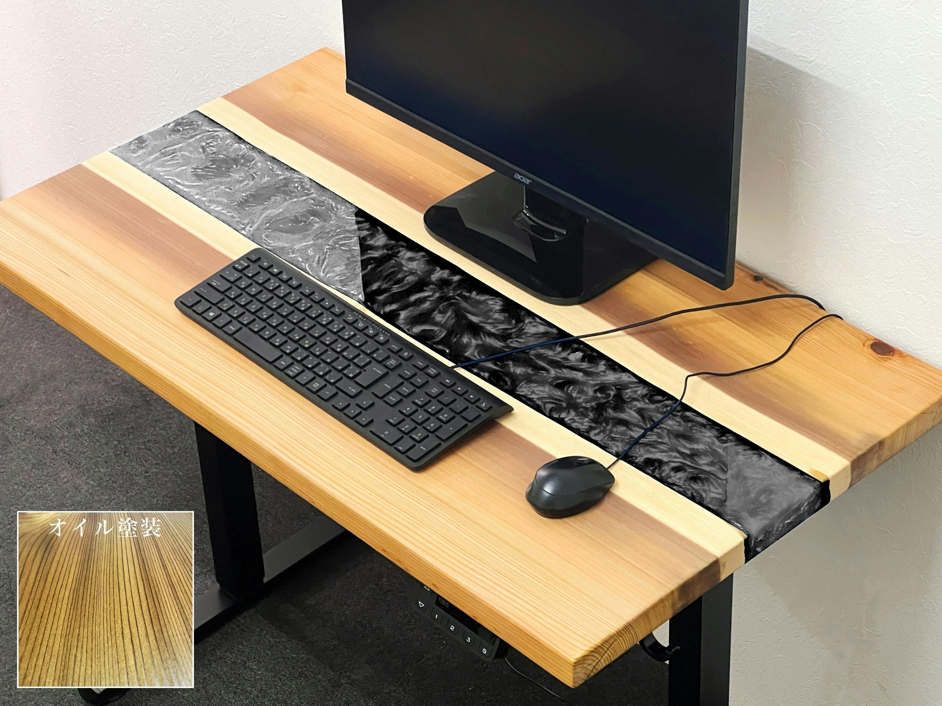 銘木とレジンの融合！高級感溢れるパーソナル昇降デスク制作計画