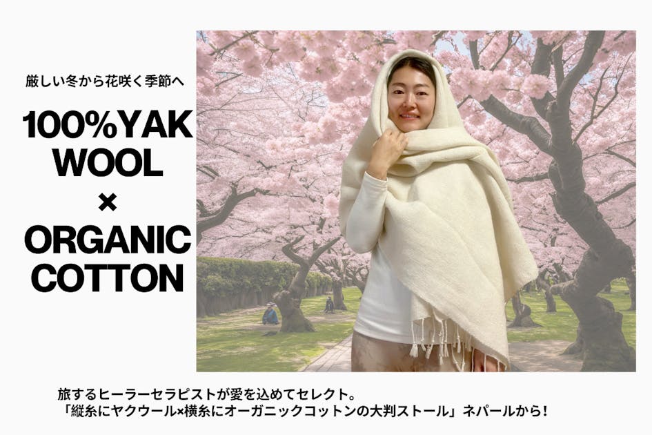 春を纏う！愛と祈りの「ヤク100%×オーガニック綿ストール」カシミヤ